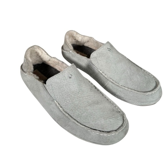 OLUKAI Nohea Shearling-Lined Nubuck Suede Slipper in pale grey - Picture 3 of 9